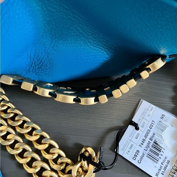 MOSCHINO COUTURE Lambskin Blue Leather Gold Chain Crossbody/Clutch - Picture 5 of 16